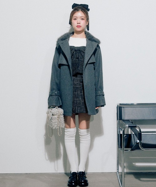 OLIVE des OLIVE（オリーブデオリーブ）の「【3WAY】ファーティペットミドル丈コート（ステンカラーコート・レディース・グレー/アイボリー/ブラック/ブラウン・FREE）」の13枚目の写真