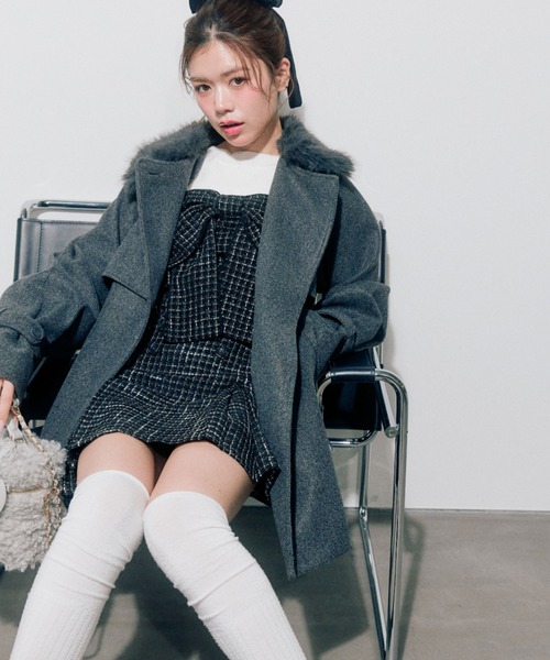 オリーブデオリーブ ファーティペットミドル丈コート セール】【3WAY】ファーティペットミドル丈コート（ステンカラーコート