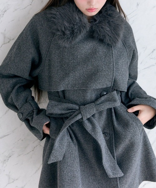 OLIVE des OLIVE（オリーブデオリーブ）の「【3WAY】ファーティペットミドル丈コート（ステンカラーコート・レディース・グレー/アイボリー/ブラック/ブラウン・FREE）」の19枚目の写真