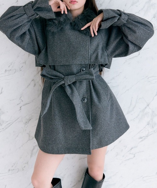 OLIVE des OLIVE（オリーブデオリーブ）の「【3WAY】ファーティペットミドル丈コート（ステンカラーコート・レディース・グレー/アイボリー/ブラック/ブラウン・FREE）」の20枚目の写真