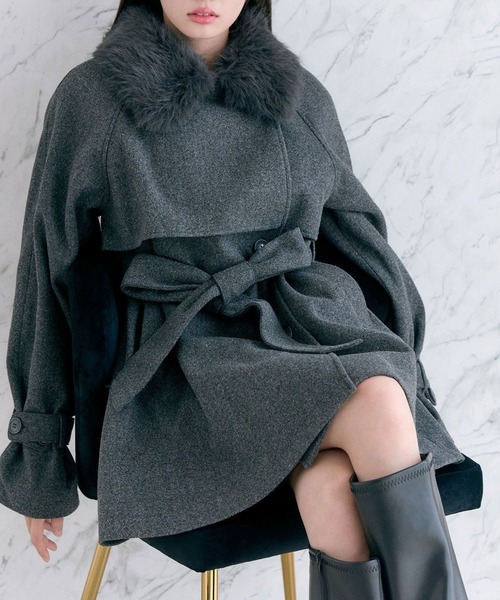 セール】【3WAY】ファーティペットミドル丈コート（ステンカラーコート