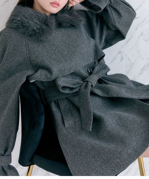 OLIVE des OLIVE（オリーブデオリーブ）の「【3WAY】ファーティペットミドル丈コート（ステンカラーコート・レディース・グレー/アイボリー/ブラック/ブラウン・FREE）」の18枚目の写真