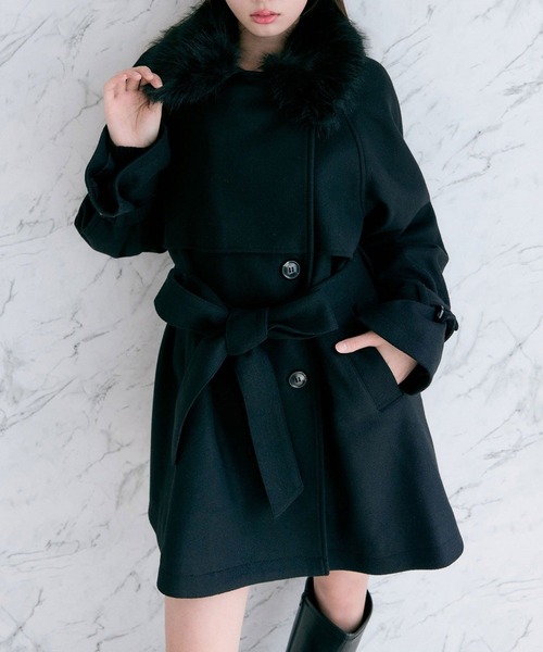 セール】【3WAY】ファーティペットミドル丈コート（ステンカラーコート