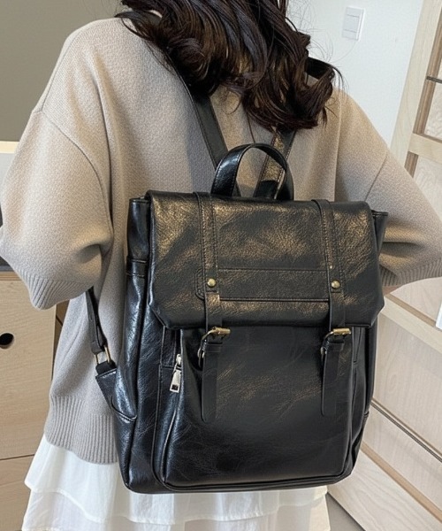 Teem Store(チームストア)の「【大容量/A4対応】スクエアフェイクレザーバックパック(バックパック/リュック・レディース・ブラック/ブラウン・F)」の18枚目の写真