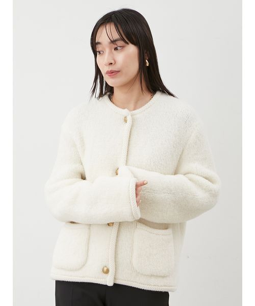 金釦ムートンライクボアニットカーディガン（カーディガン/ボレロ