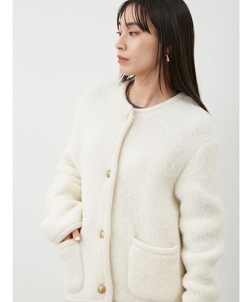 金釦ムートンライクボアニットカーディガン（カーディガン/ボレロ