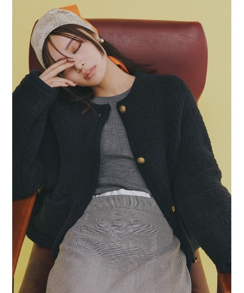 金釦ムートンライクボアニットカーディガン