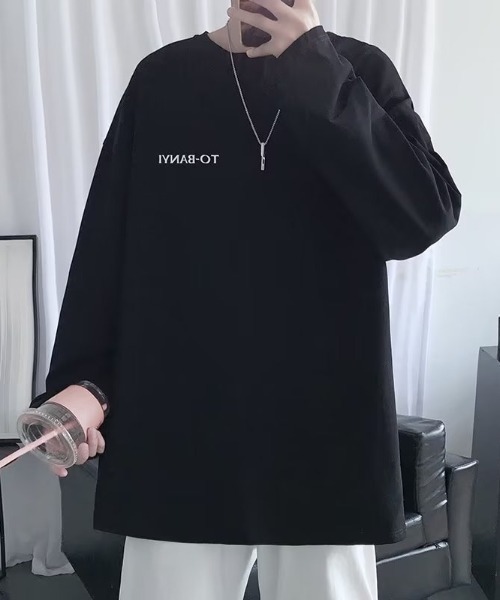 SHEPP（シープ）の「ビッグシルエット英字ワンポイント無地ロンT（Tシャツ/カットソー・メンズ・ホワイト/ブラック/サックスブルー/ピンク/ダークグレー・M）」の3枚目の写真