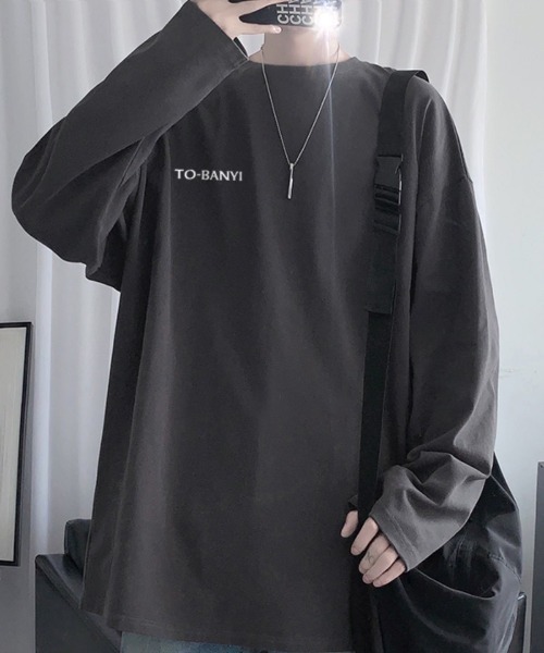 SHEPP（シープ）の「ビッグシルエット英字ワンポイント無地ロンT（Tシャツ/カットソー・メンズ・ホワイト/ブラック/サックスブルー/ピンク/ダークグレー・M）」の15枚目の写真