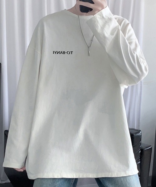 SHEPP（シープ）の「ビッグシルエット英字ワンポイント無地ロンT（Tシャツ/カットソー・メンズ・ホワイト/ブラック/サックスブルー/ピンク/ダークグレー・M）」の8枚目の写真
