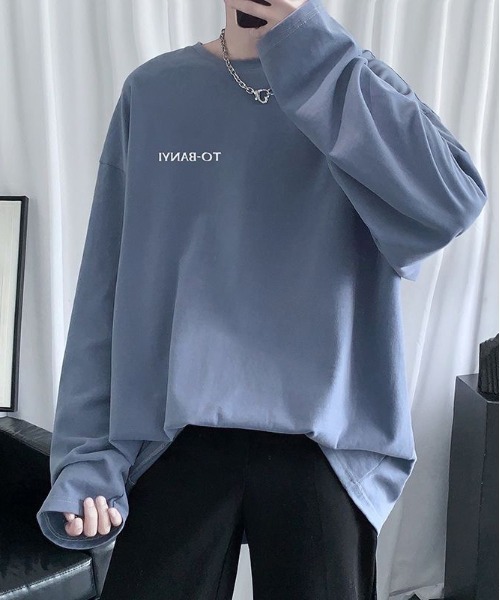 SHEPP（シープ）の「ビッグシルエット英字ワンポイント無地ロンT（Tシャツ/カットソー・メンズ・ホワイト/ブラック/サックスブルー/ピンク/ダークグレー・M）」の13枚目の写真