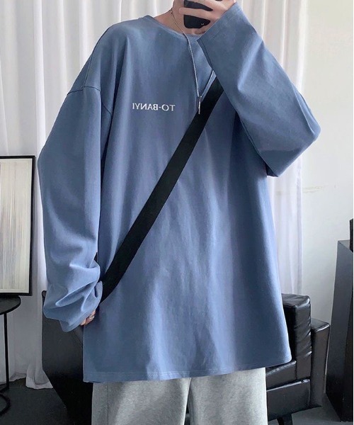 SHEPP（シープ）の「ビッグシルエット英字ワンポイント無地ロンT（Tシャツ/カットソー・メンズ・ホワイト/ブラック/サックスブルー/ピンク/ダークグレー・M）」の12枚目の写真