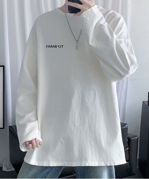 SHEPP（シープ）の「ビッグシルエット英字ワンポイント無地ロンT（Tシャツ/カットソー・メンズ・ホワイト/ブラック/サックスブルー/ピンク/ダークグレー・M）」の9枚目の写真