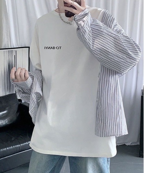 SHEPP（シープ）の「ビッグシルエット英字ワンポイント無地ロンT（Tシャツ/カットソー・メンズ・ホワイト/ブラック/サックスブルー/ピンク/ダークグレー・M）」の6枚目の写真