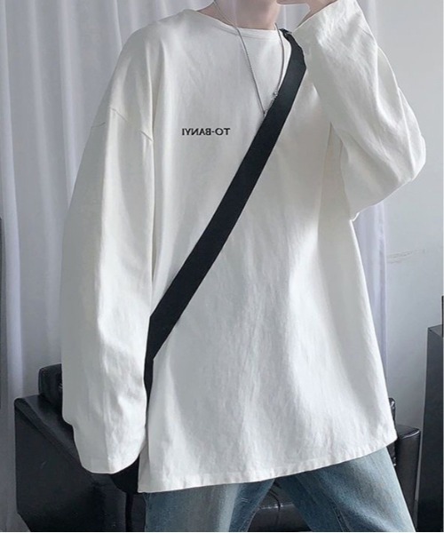 SHEPP（シープ）の「ビッグシルエット英字ワンポイント無地ロンT（Tシャツ/カットソー・メンズ・ホワイト/ブラック/サックスブルー/ピンク/ダークグレー・M）」の7枚目の写真