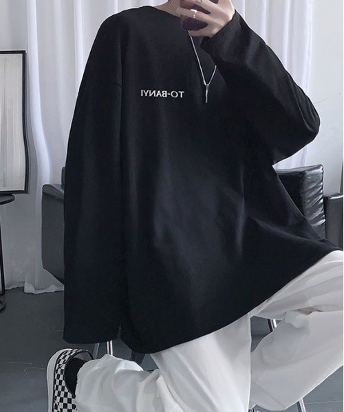 SHEPP（シープ）の「ビッグシルエット英字ワンポイント無地ロンT（Tシャツ/カットソー・メンズ・ホワイト/ブラック/サックスブルー/ピンク/ダークグレー・M）」の14枚目の写真