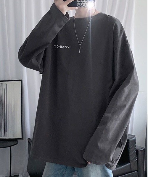 SHEPP（シープ）の「ビッグシルエット英字ワンポイント無地ロンT（Tシャツ/カットソー・メンズ・ホワイト/ブラック/サックスブルー/ピンク/ダークグレー・M）」の16枚目の写真