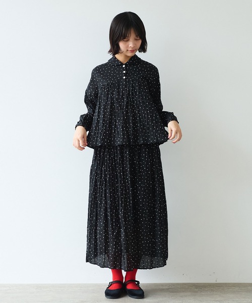 bulle de savon（ビュルデサボン）の「●しわしわdot print 丸衿 ブラウス（シャツ/ブラウス・レディース・ブラック・FREE）」の7枚目の写真