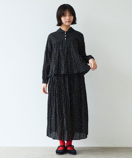 bulle de savon（ビュルデサボン）の「●しわしわdot print 丸衿 ブラウス（シャツ/ブラウス・レディース・ブラック・FREE）」の8枚目の写真