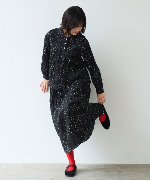 bulle de savon（ビュルデサボン）の「●しわしわdot print 丸衿 ブラウス（シャツ/ブラウス・レディース・ブラック・FREE）」の9枚目の写真