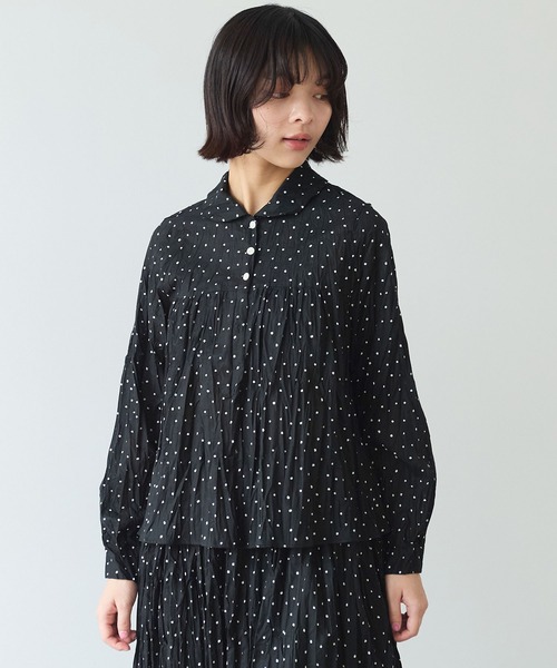△《early spring》しわしわdot print 丸衿 ブラウス（シャツ/ブラウス