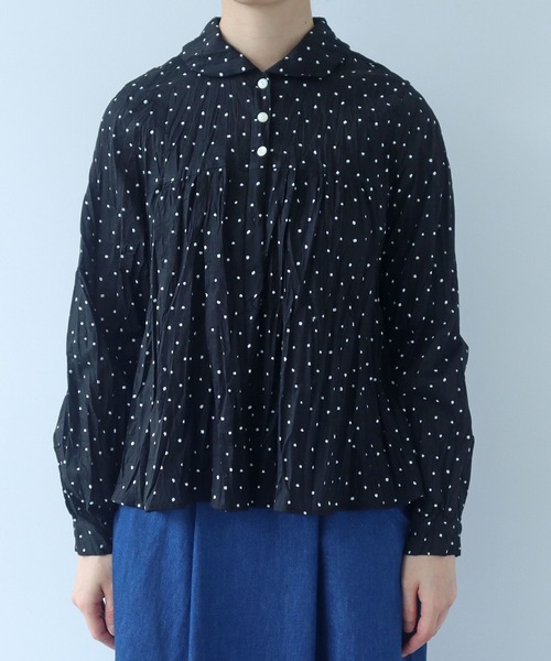 bulle de savon（ビュルデサボン）の「●しわしわdot print 丸衿 ブラウス（シャツ/ブラウス・レディース・ブラック・FREE）」の15枚目の写真