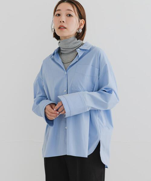 F by ROSSO（エフバイロッソ）の「F by ROSSO　イージーケアオーバーシャツ（シャツ/ブラウス・レディース・ブルー/オフホワイト/ブルー系その他/ピンク・FREE）」の3枚目の写真