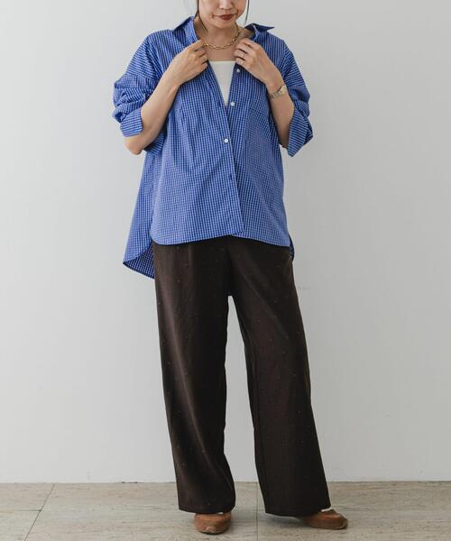 F by ROSSO（エフバイロッソ）の「F by ROSSO　イージーケアオーバーシャツ（シャツ/ブラウス・レディース・ブルー/オフホワイト/ブルー系その他/ピンク・FREE）」の14枚目の写真