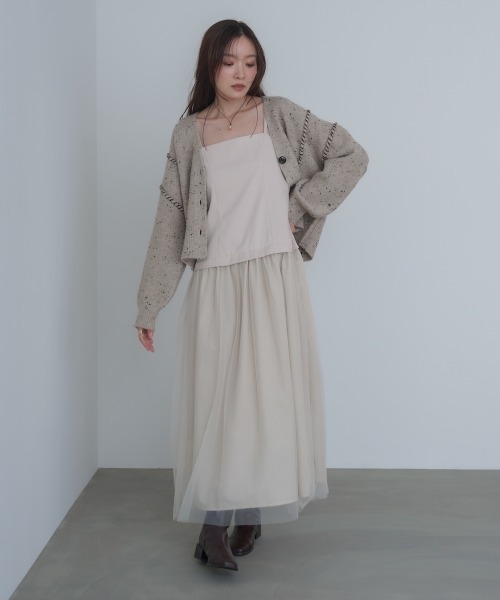 Bab(バブ)の「【選べるサイズ展開】レイヤード風チュールキャミワンピース(ワンピース・レディース・ブラウン/アイボリー/チャコールグレー・S/M)」の5枚目の写真