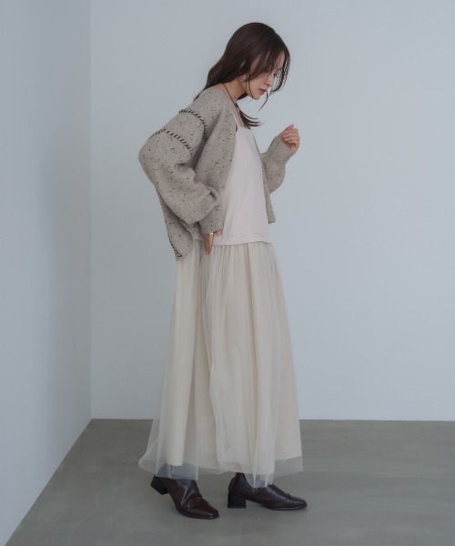 Bab(バブ)の「【選べるサイズ展開】レイヤード風チュールキャミワンピース(ワンピース・レディース・ブラウン/アイボリー/チャコールグレー・S/M)」の7枚目の写真