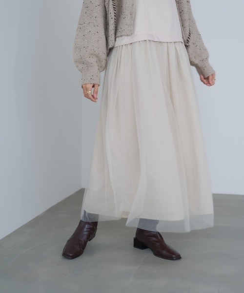 Bab(バブ)の「【選べるサイズ展開】レイヤード風チュールキャミワンピース(ワンピース・レディース・ブラウン/アイボリー/チャコールグレー・S/M)」の12枚目の写真
