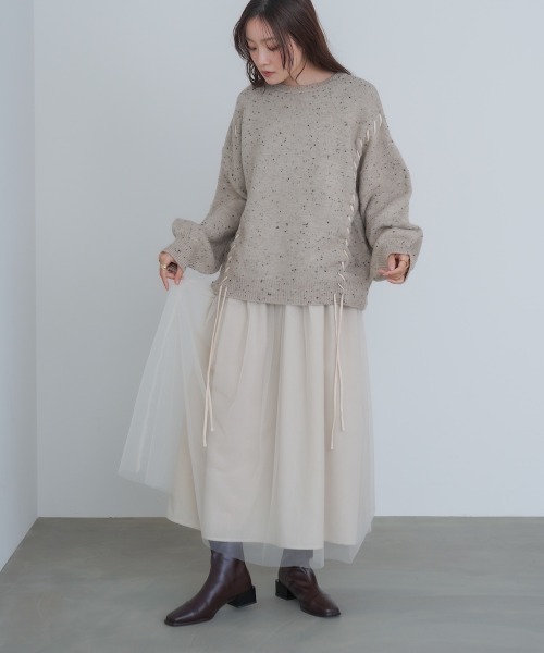 Bab(バブ)の「【選べるサイズ展開】レイヤード風チュールキャミワンピース(ワンピース・レディース・ブラウン/アイボリー/チャコールグレー・S/M)」の13枚目の写真