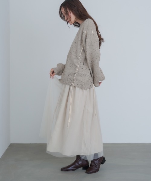 Bab(バブ)の「【選べるサイズ展開】レイヤード風チュールキャミワンピース(ワンピース・レディース・ブラウン/アイボリー/チャコールグレー・S/M)」の14枚目の写真