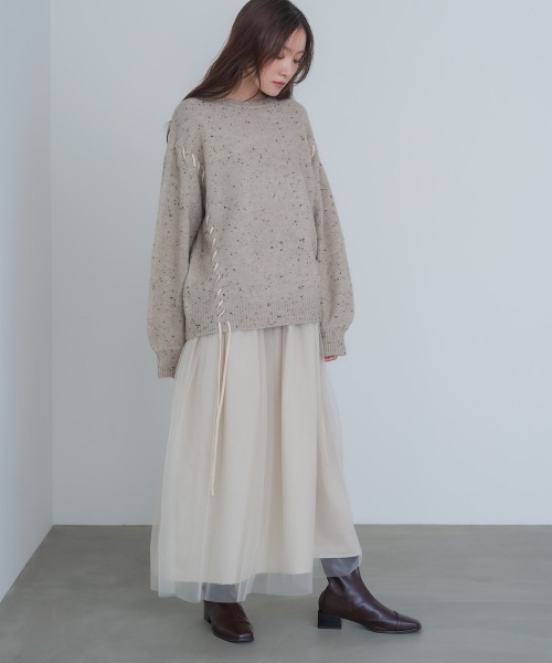 Bab(バブ)の「【選べるサイズ展開】レイヤード風チュールキャミワンピース(ワンピース・レディース・ブラウン/アイボリー/チャコールグレー・S/M)」の15枚目の写真
