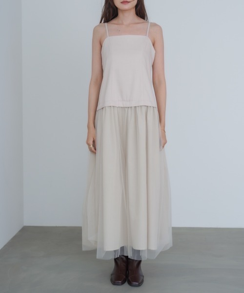 Bab(バブ)の「【選べるサイズ展開】レイヤード風チュールキャミワンピース(ワンピース・レディース・ブラウン/アイボリー/チャコールグレー・S/M)」の17枚目の写真