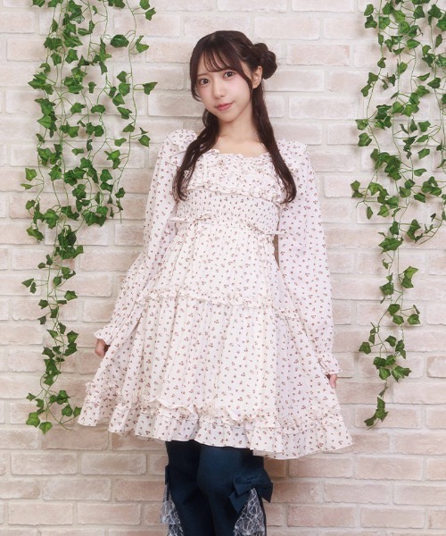 セール】ギャザーフリル長袖ワンピース（ワンピース）｜axes femme