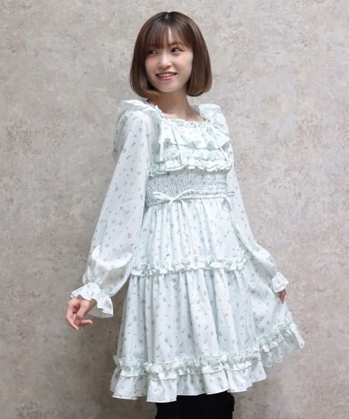 セール】ギャザーフリル長袖ワンピース（ワンピース）｜axes femme