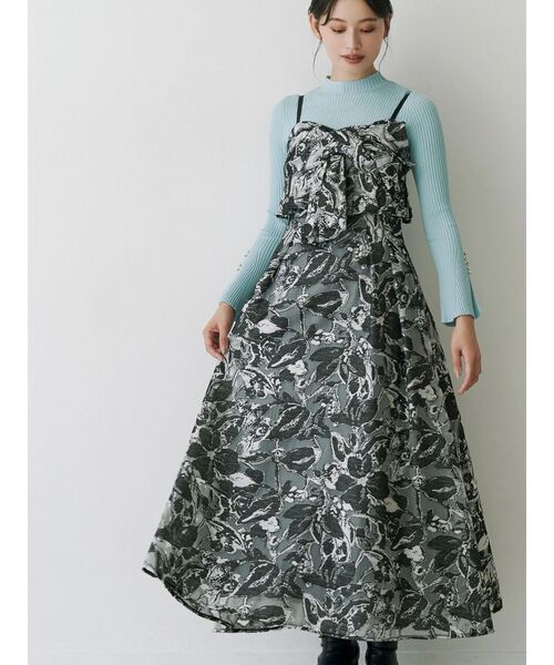 MERCURYDUO（マーキュリーデュオ）の「ジャカードバックレースアップキャミワンピース（ワンピース・レディース・ブルー/ブラック・MEDIUM/SMALL）」の4枚目の写真