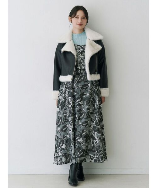 MERCURYDUO（マーキュリーデュオ）の「ジャカードバックレースアップキャミワンピース（ワンピース・レディース・ブルー/ブラック・MEDIUM/SMALL）」の6枚目の写真