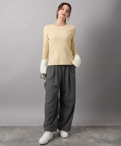 MK MICHEL KLEIN(エムケーミッシェルクラン)の「裏起毛ワイドストレートプルオンパンツ/洗える(その他パンツ・レディース・グレー/ブラック・38)」の4枚目の写真