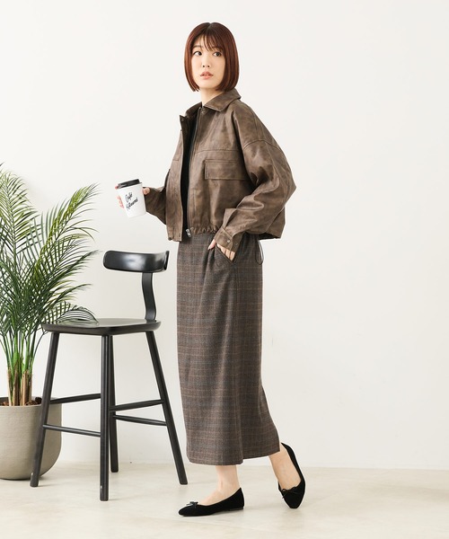 fort point（フォーポイント）の「【fort point/フォートポイント】ムラ染め フェイクレザー ショート丈 ブルゾン（ブルゾン・レディース・ブラウン/ブラック・FREE）」の13枚目の写真