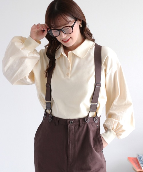 cepo(セポ)の「異素材ミックスポロ ドロストプルオーバー(Tシャツ/カットソー・レディース・チャコール/オフホワイト/ブルー・M)」の1枚目の写真