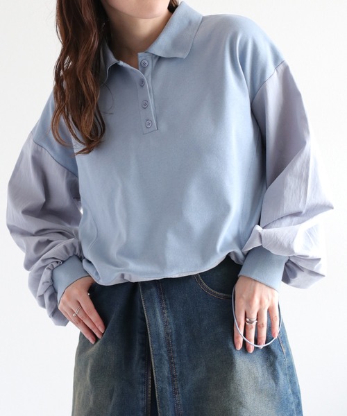 cepo(セポ)の「異素材ミックスポロ ドロストプルオーバー(Tシャツ/カットソー・レディース・チャコール/オフホワイト/ブルー・M)」の3枚目の写真