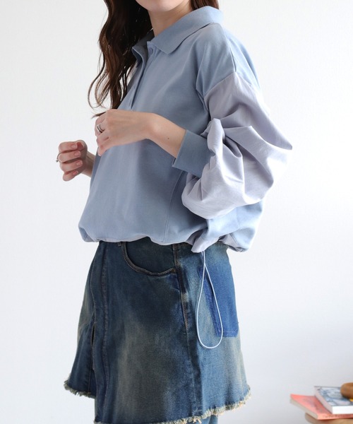 cepo(セポ)の「異素材ミックスポロ ドロストプルオーバー(Tシャツ/カットソー・レディース・チャコール/オフホワイト/ブルー・M)」の4枚目の写真