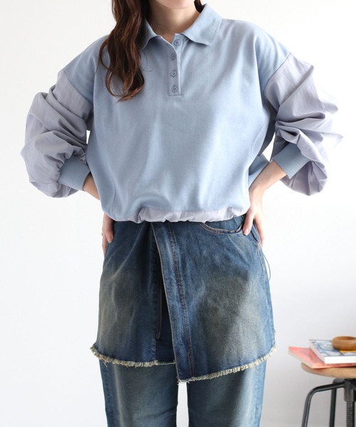 cepo(セポ)の「異素材ミックスポロ ドロストプルオーバー(Tシャツ/カットソー・レディース・チャコール/オフホワイト/ブルー・M)」の5枚目の写真
