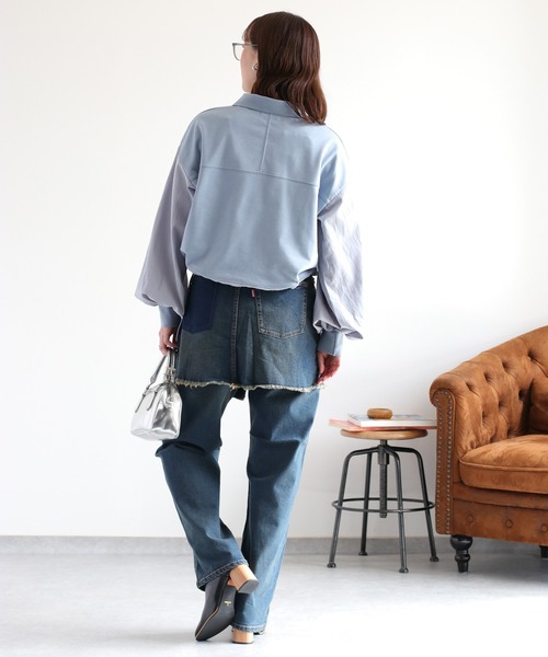 cepo(セポ)の「異素材ミックスポロ ドロストプルオーバー(Tシャツ/カットソー・レディース・チャコール/オフホワイト/ブルー・M)」の13枚目の写真