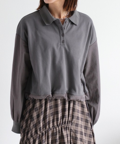 cepo(セポ)の「異素材ミックスポロ ドロストプルオーバー(Tシャツ/カットソー・レディース・チャコール/オフホワイト/ブルー・M)」の17枚目の写真