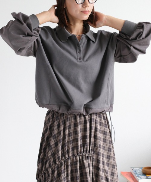 cepo(セポ)の「異素材ミックスポロ ドロストプルオーバー(Tシャツ/カットソー・レディース・チャコール/オフホワイト/ブルー・M)」の18枚目の写真