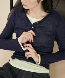 MERLOT（メルロー）の「フェイクレイヤードシアーヘンリーネックロンT（Tシャツ/カットソー）」