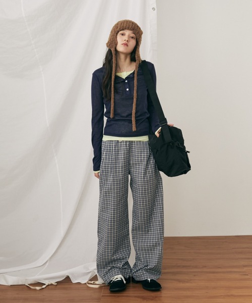 フェイクレイヤードシアーヘンリーネックロンT（Tシャツ/カットソー